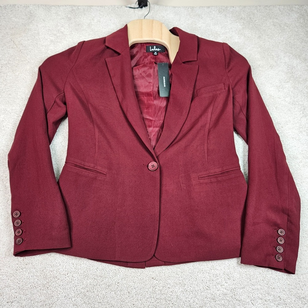 NWT Lulus M Burgundy Blazer Office Siren Preppy Old Money Quiet Luxury Corporate